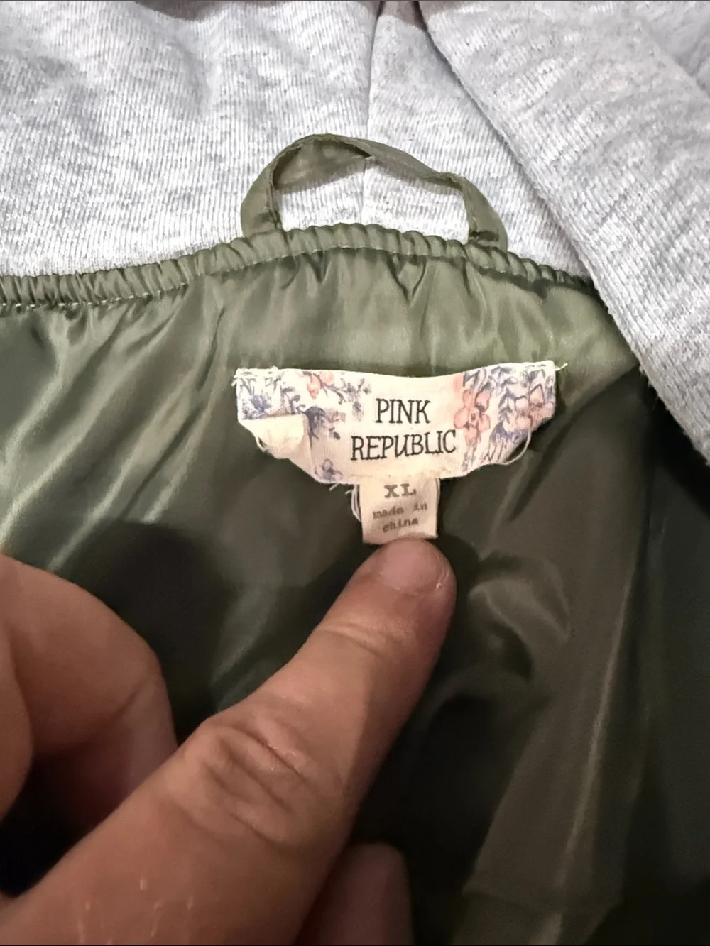 Pink Republic Olive Quilted Hooded Bomber Jacket